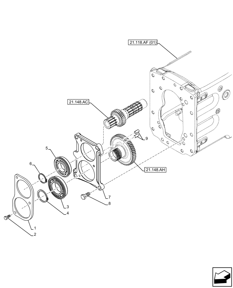 Схема запчастей Case IH FARMALL 65C - (21.145.AH[01]) - VAR - 332079, 334174, 334175, 334176, 744576 - TRANSMISSION, GEAR, COVER (21) - TRANSMISSION