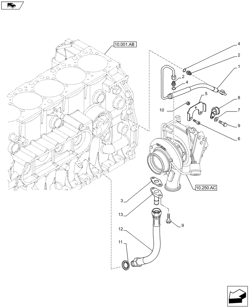 Схема запчастей Case IH F2CFA613A G001 - (10.250.AD) - TURBOCHARGER LUBE LINE (10) - ENGINE