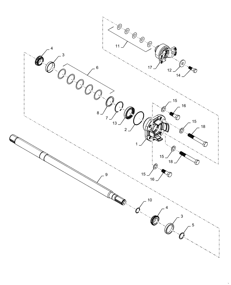 Схема запчастей Case IH MAGNUM 340 - (23.101.AF[01]) - TRANSMISSION INTERNAL PST SHAFT, 6C YOKE (23) - FOUR WHEEL DRIVE SYSTEM