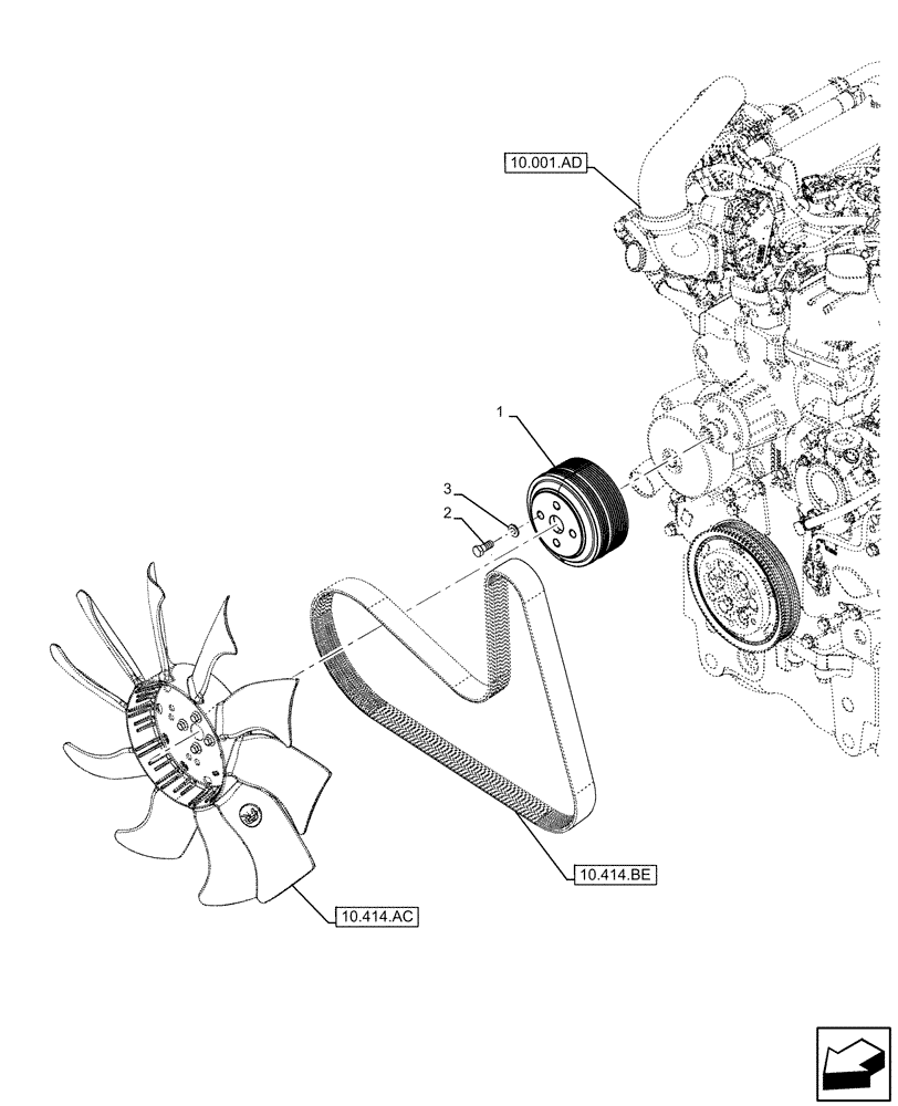 Схема запчастей Case IH FARMALL 65C - (10.414.AD ) - VAR - 390018 - FAN, PULLEY (10) - ENGINE