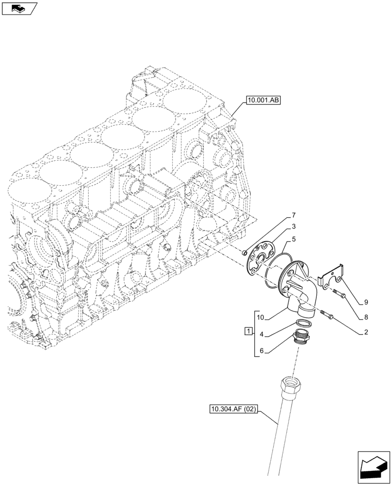 Схема запчастей Case IH F2CFA613A G001 - (10.304.AF[01]) - ENGINE OIL FILTER, LUBRICATION LINE, LINE (10) - ENGINE