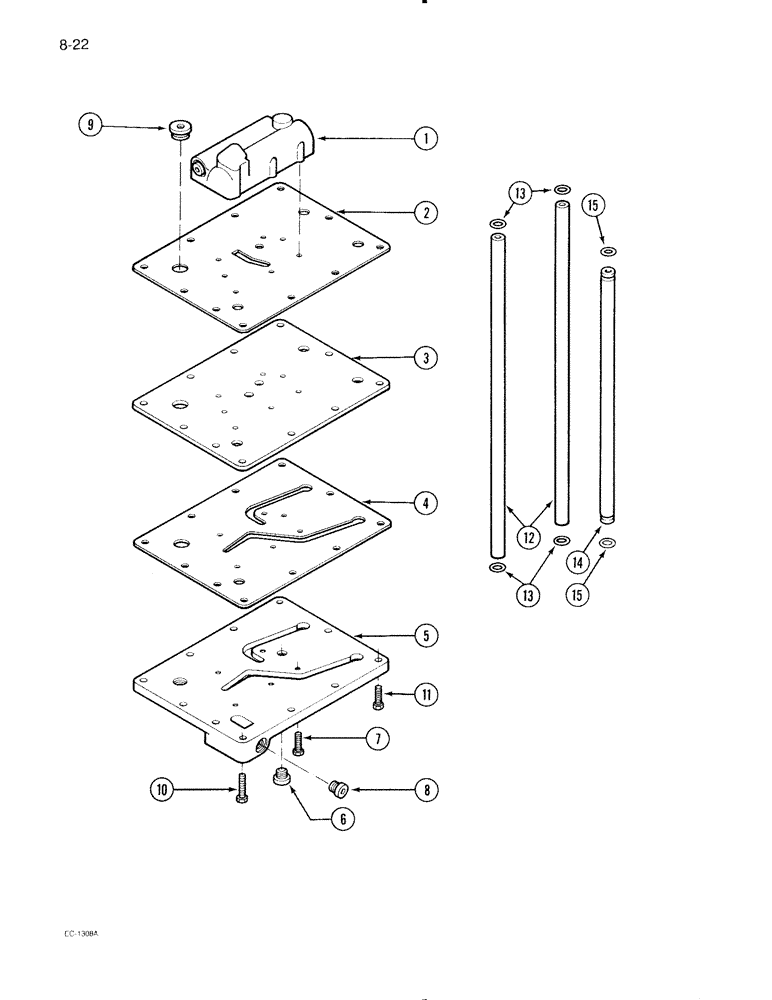 Схема запчастей Case IH 695 - (8-22) - REGULATOR VALVE MOUNTING PLATE, MFD TRACTOR WITHOUT TWO SPEED POWER SHIFT (08) - HYDRAULICS