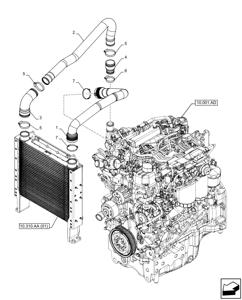 Схема запчастей Case IH FARMALL 105C - (10.310.AB) - VAR - 391013 - AFTERCOOLER LINE (10) - ENGINE