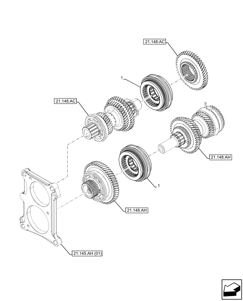 Схема запчастей Case IH FARMALL 65C - (21.148.AA) - VAR - 332079, 334174, 334175, 334176, 744576 - TRANSMISSION, CONTROLS, SYNCHRONIZER (21) - TRANSMISSION