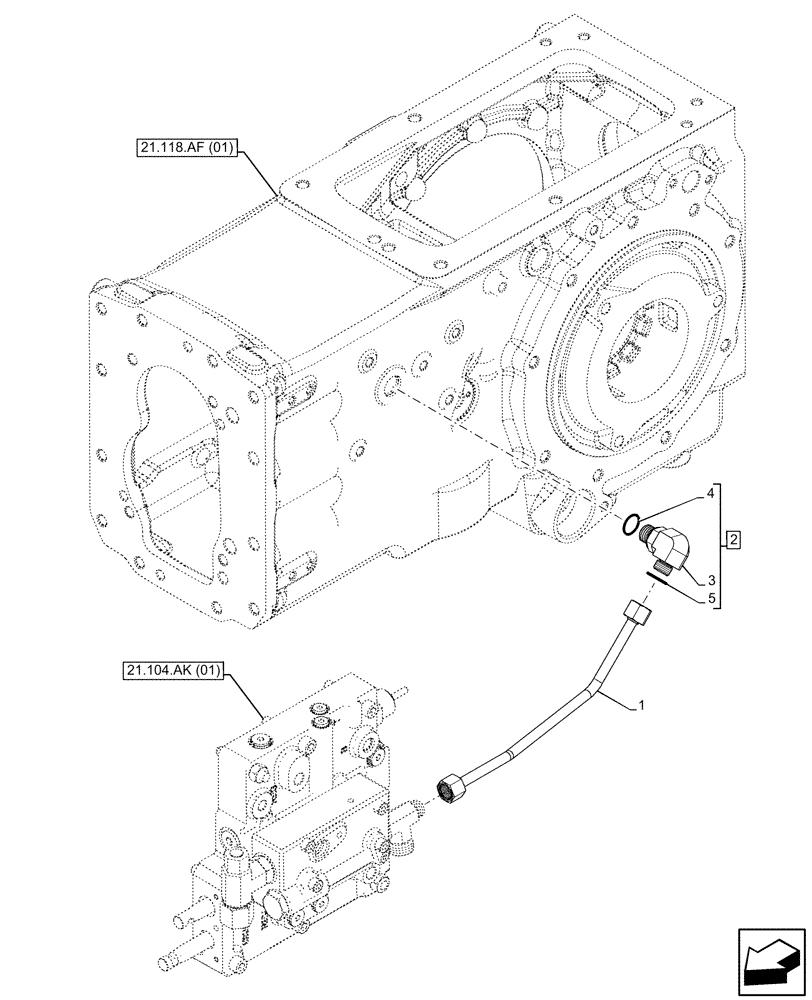 Схема запчастей Case IH FARMALL 65C - (21.104.AC[01]) - VAR - 332068, 332069, 334068 - CONTROL VALVE, OIL LINE (POWER SHUTTLE) (21) - TRANSMISSION