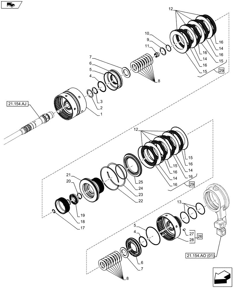 Схема запчастей Case IH FARMALL 65C - (21.154.AA) - VAR - 330274, 330276, 334175, 334176 - TRANSMISSION, CLUTCH, DISC, HOUSING (21) - TRANSMISSION