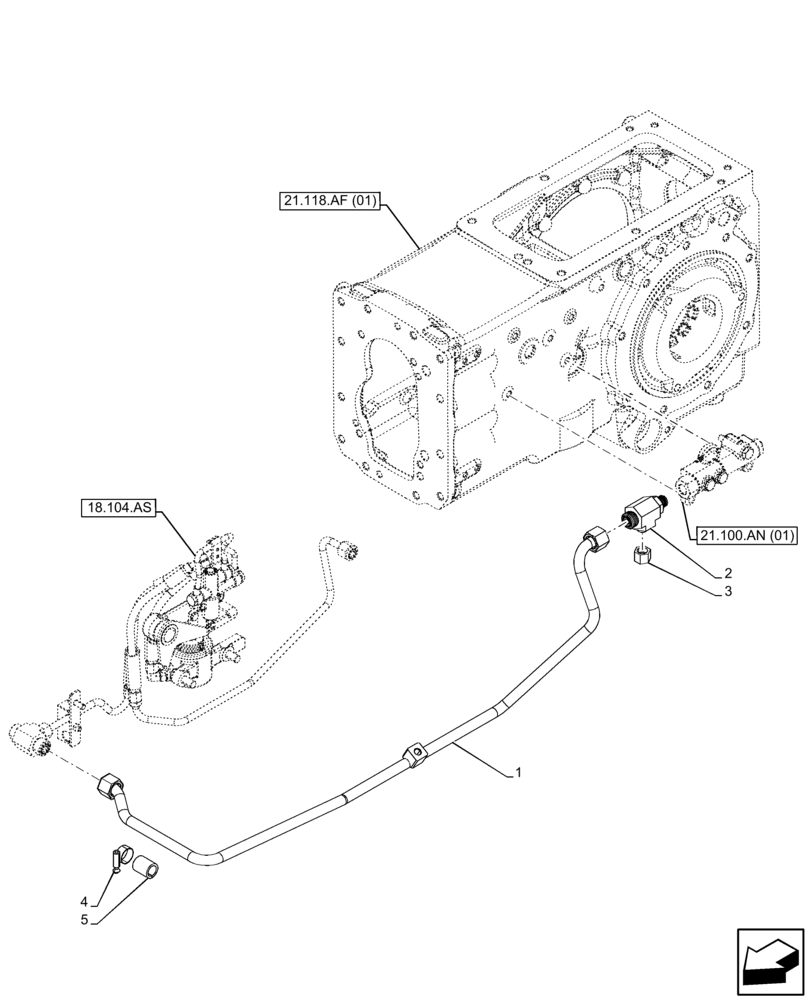 Схема запчастей Case IH FARMALL 75C - (21.100.AQ[01]) - VAR - 333068, 333069, 390068 - TRANSMISSION LUBRICATION LINE, CAB (SHUTTLE) (21) - TRANSMISSION