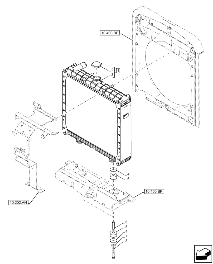 Схема запчастей Case IH FARMALL 75C - (10.400.BE) - VAR - 390321, 391013 - RADIATOR (10) - ENGINE