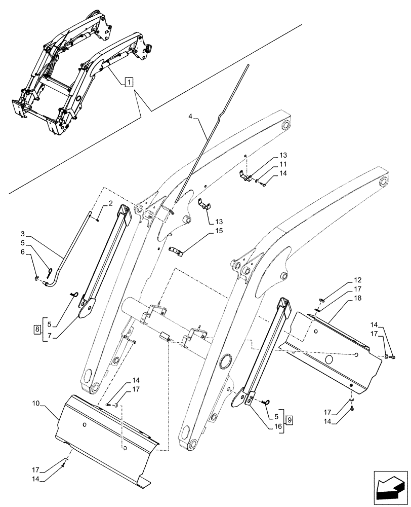 Схема запчастей Case IH FARMALL 65C - (82.100.AF[04]) - VAR - 336732, 336914 - LOADER ARM, LOCKING DEVICE, LEVEL INDICATOR, (W/ DIVERTER) (82) - FRONT LOADER & BUCKET