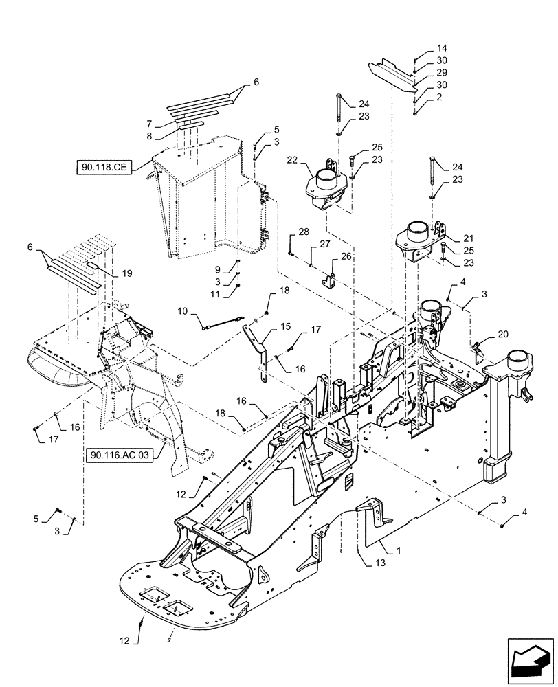 Схема запчастей Case IH QUADTRAC 420 - (39.100.AY[02]) - FRONT FRAME, 400, 420, 450, 470, 500 (39) - FRAMES AND BALLASTING