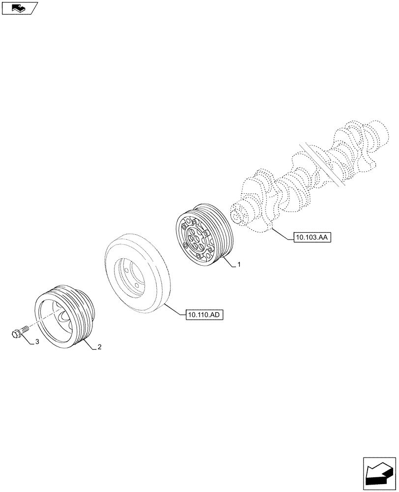 Схема запчастей Case IH F2CFE613A B005 - (10.103.AG) - CRANKSHAFT, PULLEY (10) - ENGINE