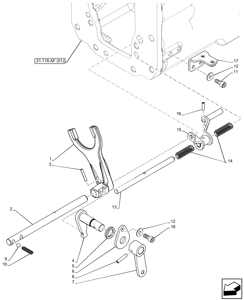 Схема запчастей Case IH FARMALL 75C - (21.160.AD[02]) - VAR - 334175, 334176 - TRANSMISSION, POWERSHUTTLE, CREEPER, ROD & FORKS (21) - TRANSMISSION