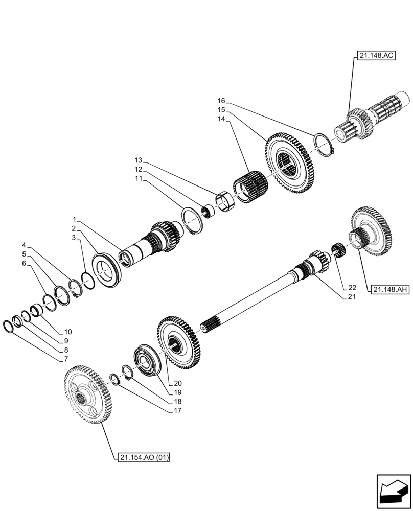 Схема запчастей Case IH FARMALL 65C - (21.160.AN[02]) - VAR - 334175, 334176 - TRANSMISSION, POWERSHUTTLE, CREEPER, GEARS & SHAFT (12X12) (21) - TRANSMISSION