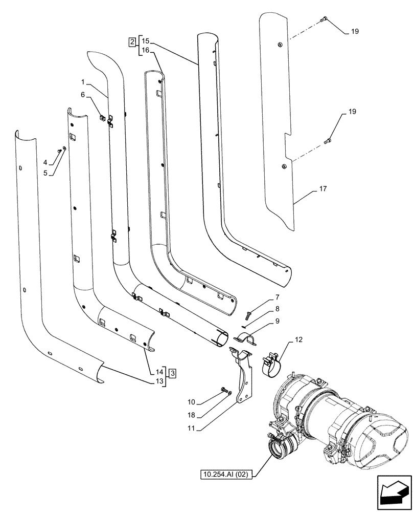 Схема запчастей Case IH FARMALL 95C - (10.254.AD[03]) - VAR - 743545 - EXHAUST SYSTEM PIPE, VERTICAL, CAB (10) - ENGINE