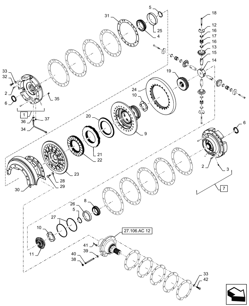 Схема запчастей Case IH MAGNUM 340 - (27.106.AC[10]) - CVT - TRANSMISSION DIFFERENTIAL HD - 340,370 (27) - REAR AXLE SYSTEM