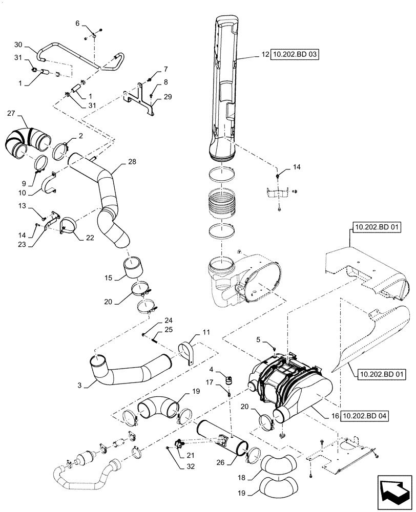 Схема запчастей Case IH MAGNUM 235 - (10.202.BD[02]) - AIR INTAKE (10) - ENGINE