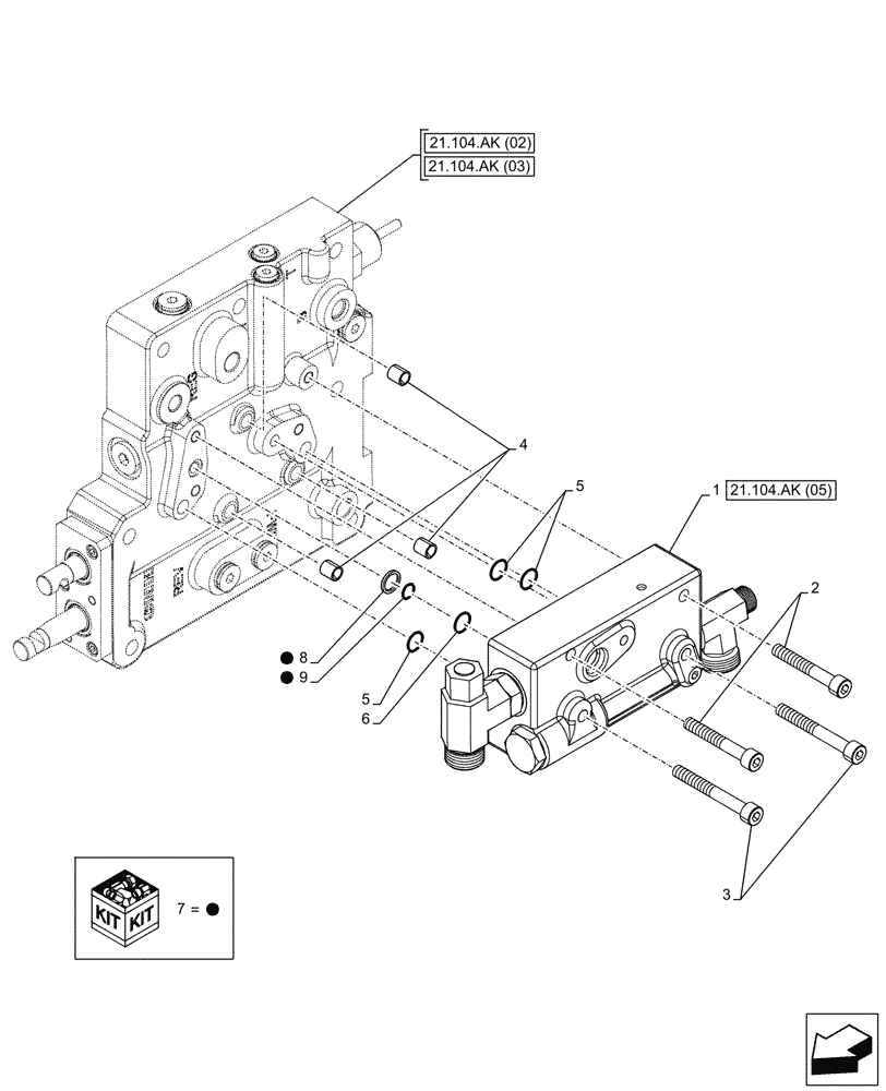 Схема запчастей Case IH FARMALL 65C - (21.104.AK[04]) - VAR - 332069, 334068 - TRANSMISSION, VALVE, PRESSURE CONTROL VALVE, MOUNTING PARTS (POWER SHUTTLE) (21) - TRANSMISSION