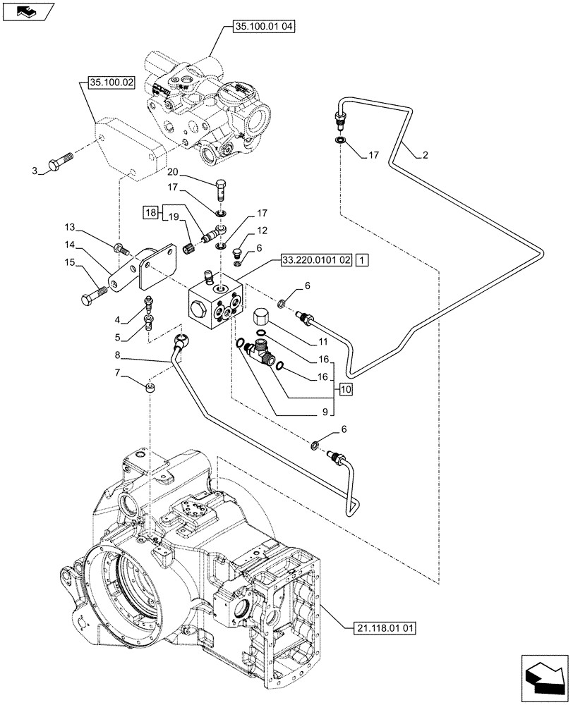 Схема запчастей Case IH PUMA 230 - (33.220.0101[01]) - ABS SYSTEM - BRAKING LOGIC VALVE FOR CLOSED CENTRE LOAD SENSING HYD. - BRAKE LOGIC VALVE AND PIPES (VAR.743982 / 743896) (33) - BRAKES & CONTROLS