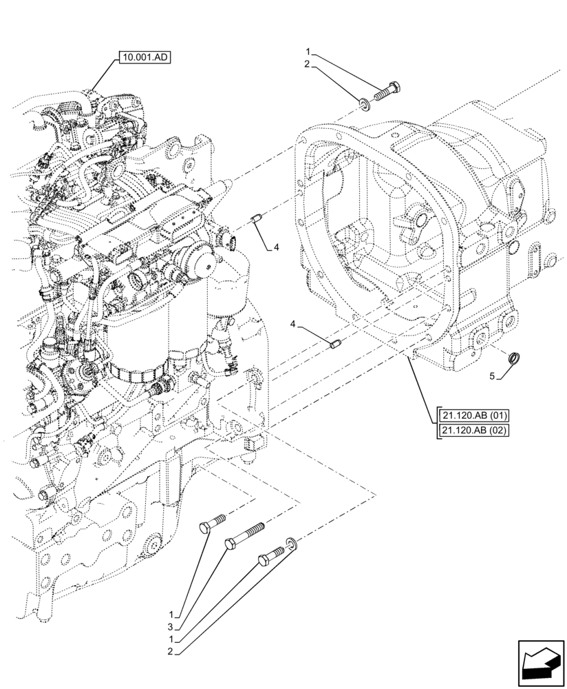 Схема запчастей Case IH FARMALL 75C - (21.120.AB[03]) - VAR - 330069, 332068, 332069, 333068, 333069, 334068, 390068 - GEARBOX, MOUNTING PARTS (21) - TRANSMISSION