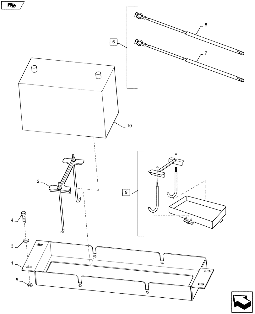 Схема запчастей Case IH P240 - (10.012.02) - BATTERY TRAY (10) - ENGINE