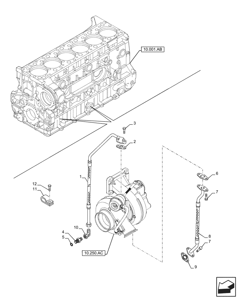 Схема запчастей Case IH F3HFE613G B001 - (10.250.AD) - TURBOCHARGER LUBE LINE (10) - ENGINE