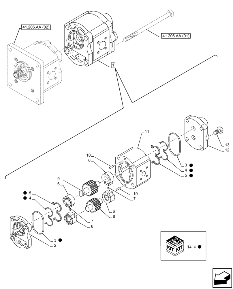 Схема запчастей Case IH FARMALL 85C - (41.206.AA[03]) - VAR- 743524 - HYDRAULIC PUMP, COMPONENTS (GEAR 14 CC, PRV) (41) - STEERING