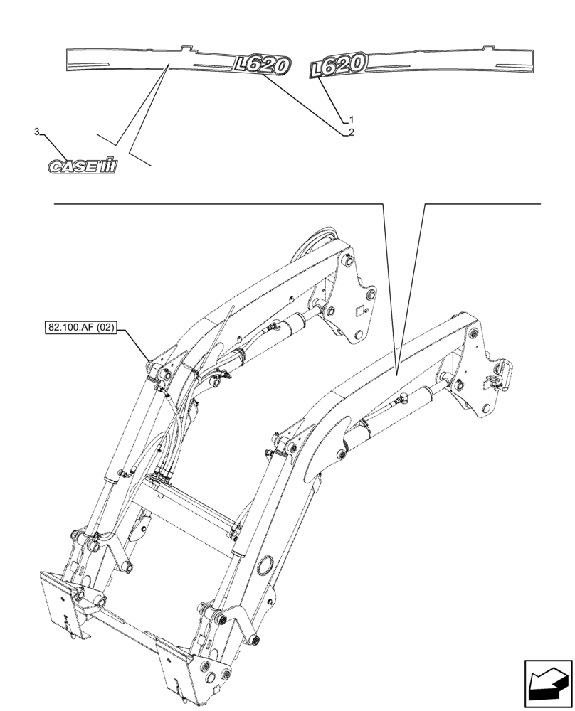 Схема запчастей Case IH FARMALL 65C - (90.108.AB[01]) - VAR - 333489, 334489, 335489, 339489 - DECALS, LOADER ARM, FRONT (90) - PLATFORM, CAB, BODYWORK AND DECALS