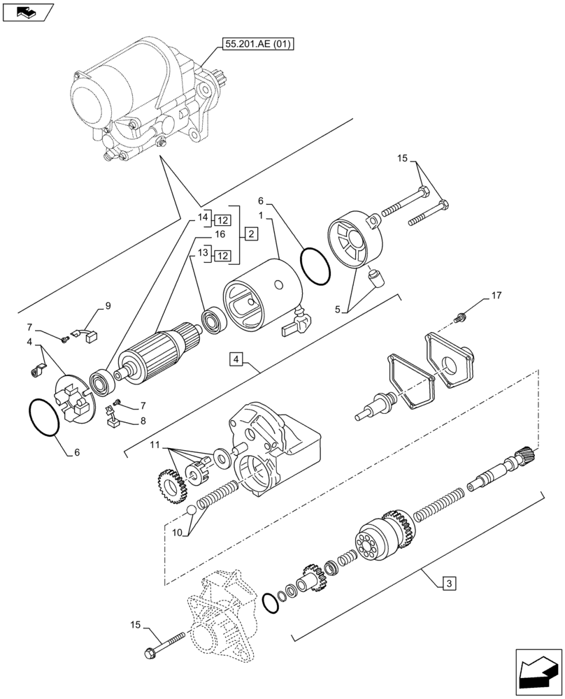 Схема запчастей Case IH F3HFE613G B002 - (55.201.AE[02]) - STARTER MOTOR, STARTER MOTOR, COMPONENTS (55) - ELECTRICAL SYSTEMS