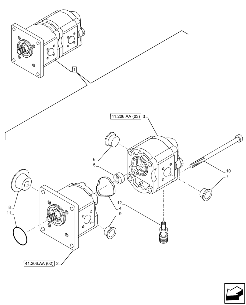 Схема запчастей Case IH FARMALL 95C - (41.206.AA[01]) - VAR- 743524 - HYDRAULIC PUMP, COMPONENTS (GEAR 25 CC / 14 CC, PRV) (41) - STEERING