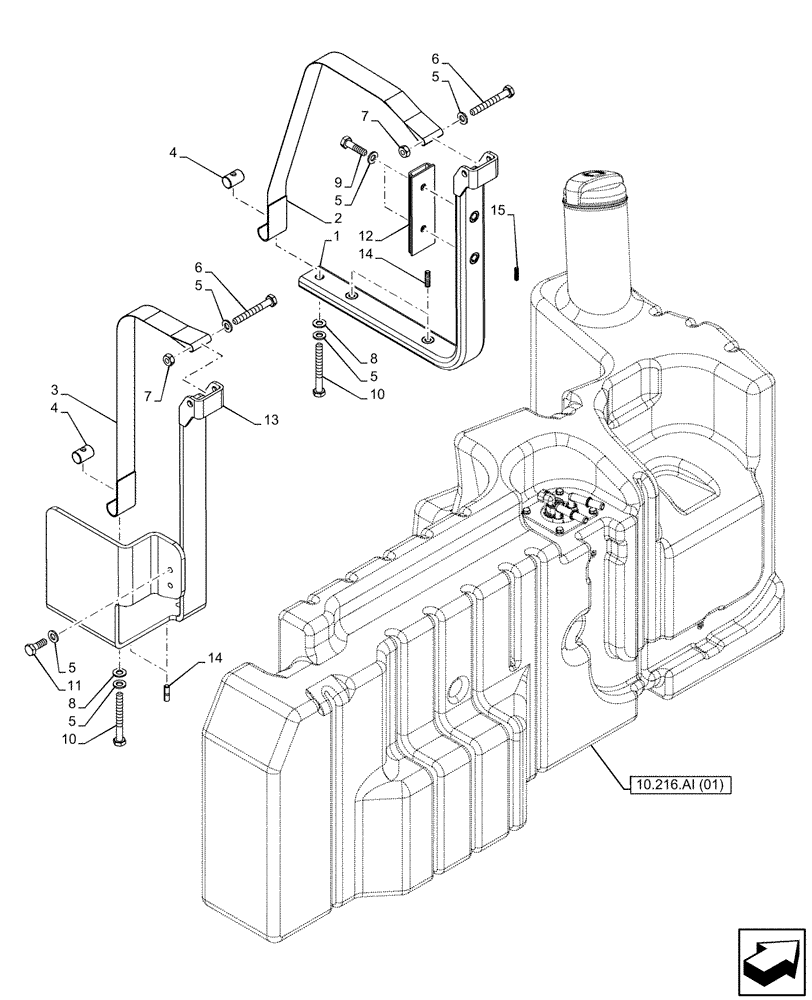 Схема запчастей Case IH FARMALL 105C - (10.216.AI[02]) - VAR - 743543, 744574 - FUEL TANK, SUPPORT (10) - ENGINE