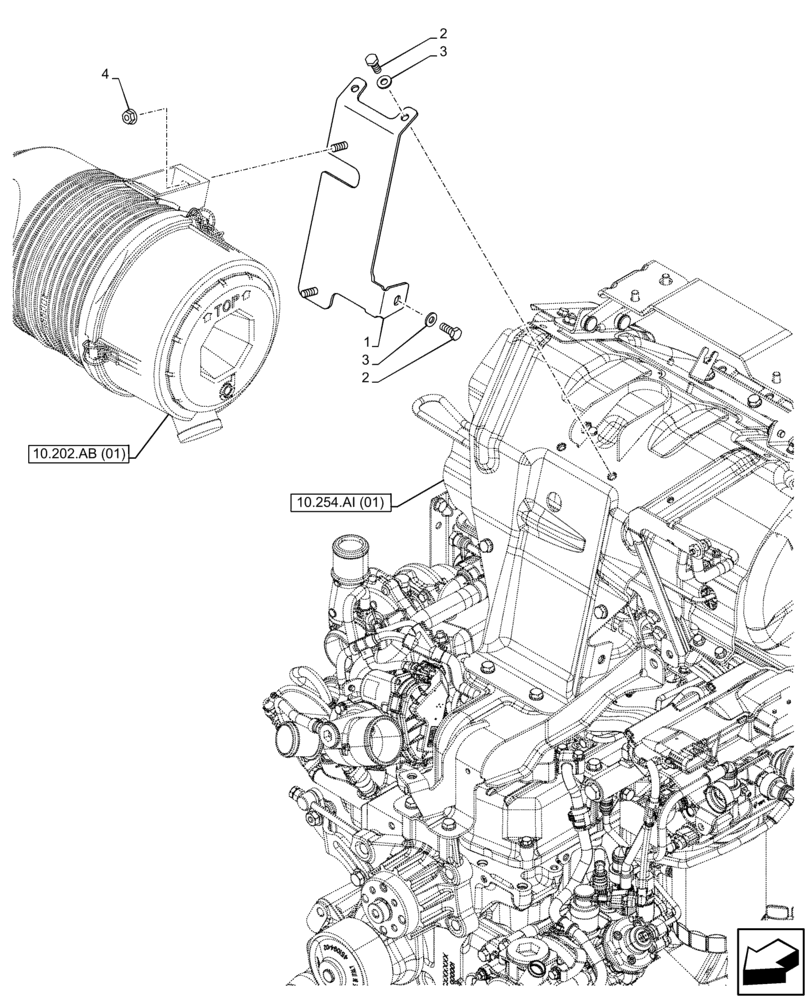 Схема запчастей Case IH FARMALL 105C - (10.202.AH) - VAR - 390200 - AIR CLEANER, SUPPORT (10) - ENGINE