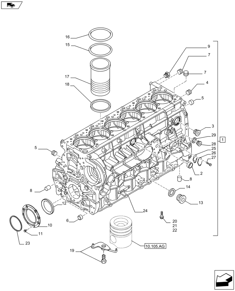 Схема запчастей Case IH F3HFE613D B002 - (10.001.AB) - CRANKCASE (10) - ENGINE