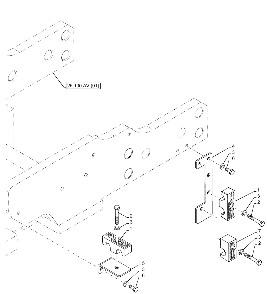 Схема запчастей Case IH FARMALL 105C - (25.100.AV[02]) - VAR - 743524 - AXLE SUPPORT (25) - FRONT AXLE SYSTEM