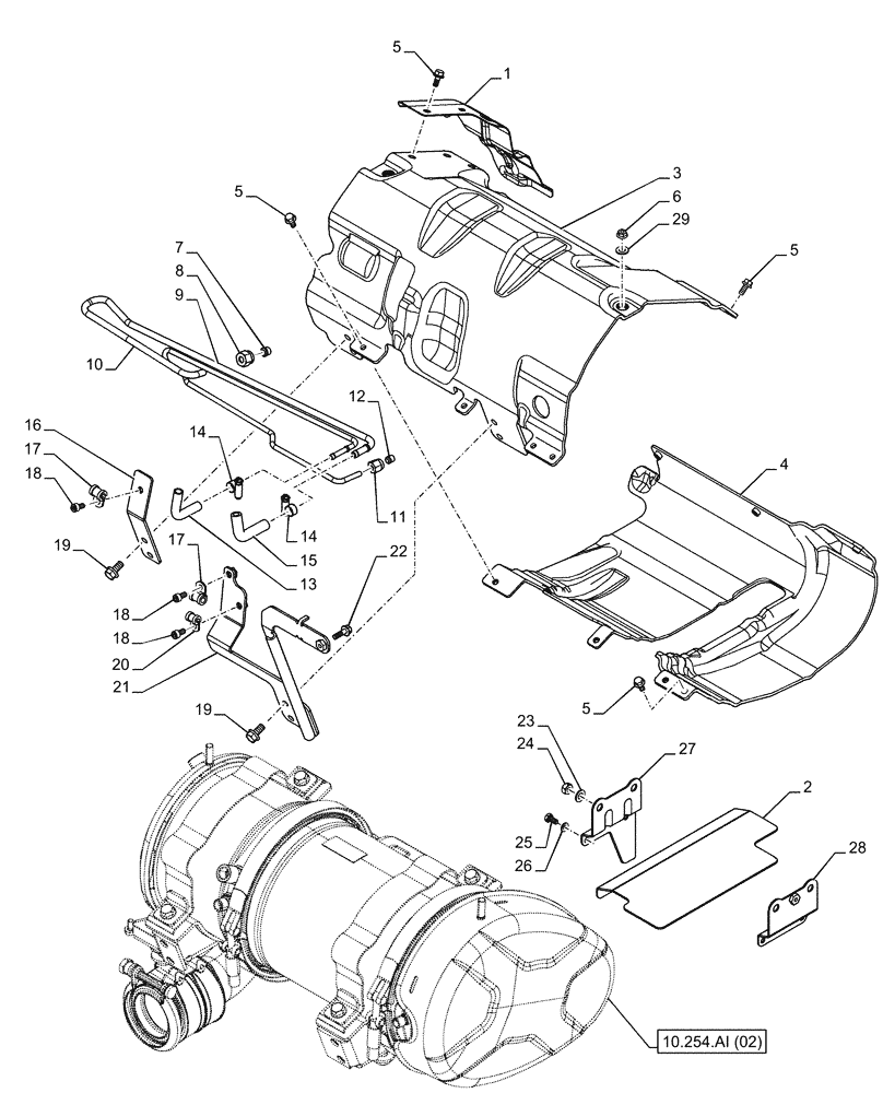 Схема запчастей Case IH FARMALL 85C - (10.254.AD[02]) - VAR - 391151, 743544, 743545 - EXHAUST SYSTEM, MUFFLER, HEAT SHIELD (10) - ENGINE