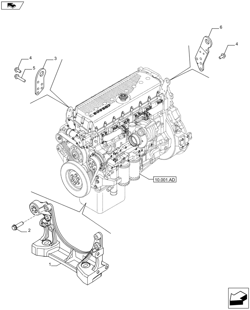 Схема запчастей Case IH F3HFE613G B002 - (10.001.AK) - ENGINE MOUNT (10) - ENGINE