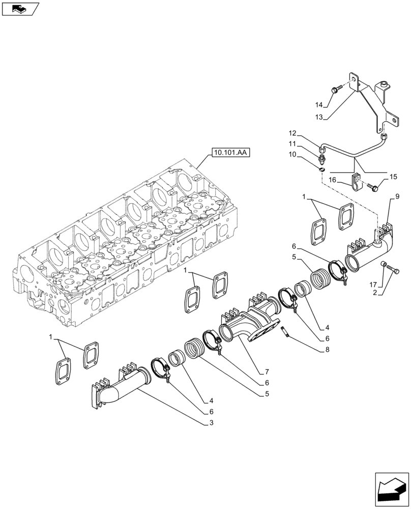 Схема запчастей Case IH F3HFE613D B002 - (10.254.AC) - EXHAUST MANIFOLD (10) - ENGINE