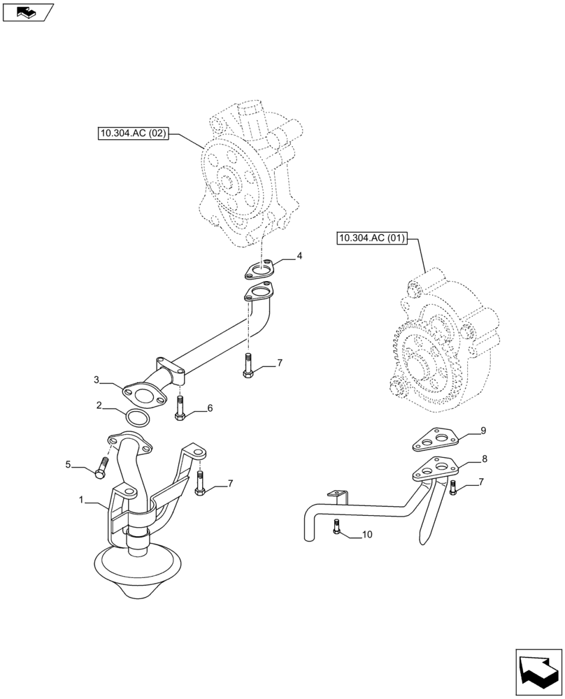 Схема запчастей Case IH F3HFE613D B002 - (10.304.AL) - OIL PUMP & LINES (10) - ENGINE