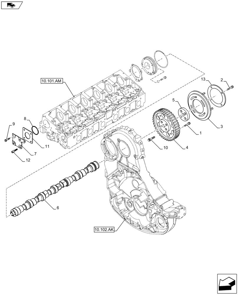 Схема запчастей Case IH F3HFE613G B002 - (10.106.AA) - CAMSHAFT, CAMSHAFT, TIMING CONTROL (10) - ENGINE