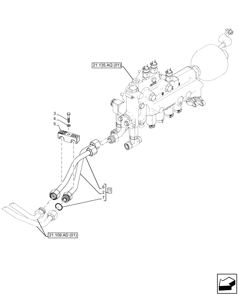 Схема запчастей Case IH FARMALL 95C - (21.109.AD[02]) - VAR - 743524 - TRANSMISSION OIL, COOLER, LINE (21) - TRANSMISSION