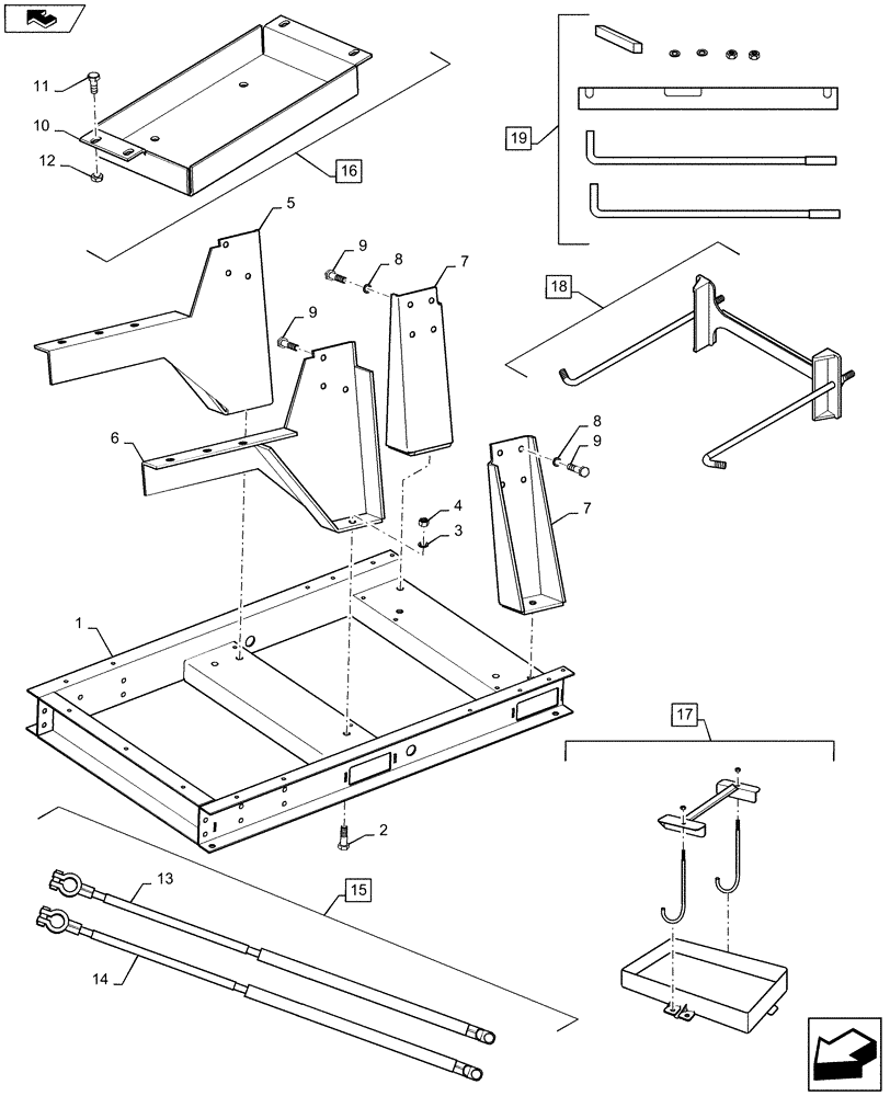 Схема запчастей Case IH P85 - (10.012.01) - ENGINE MOUNT AND BATTERY TRAY (10) - ENGINE