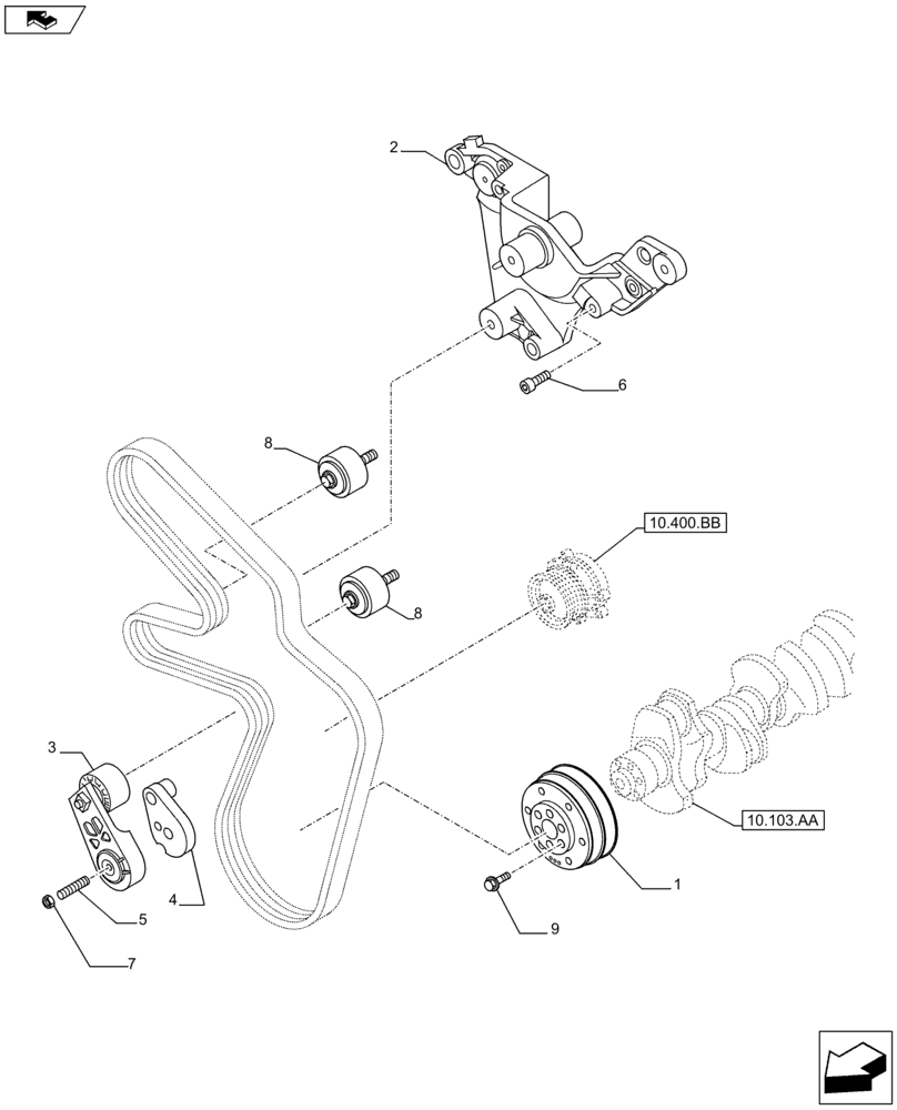 Схема запчастей Case IH F3HFE613G B002 - (10.103.AG) - CRANKSHAFT PULLEY (10) - ENGINE