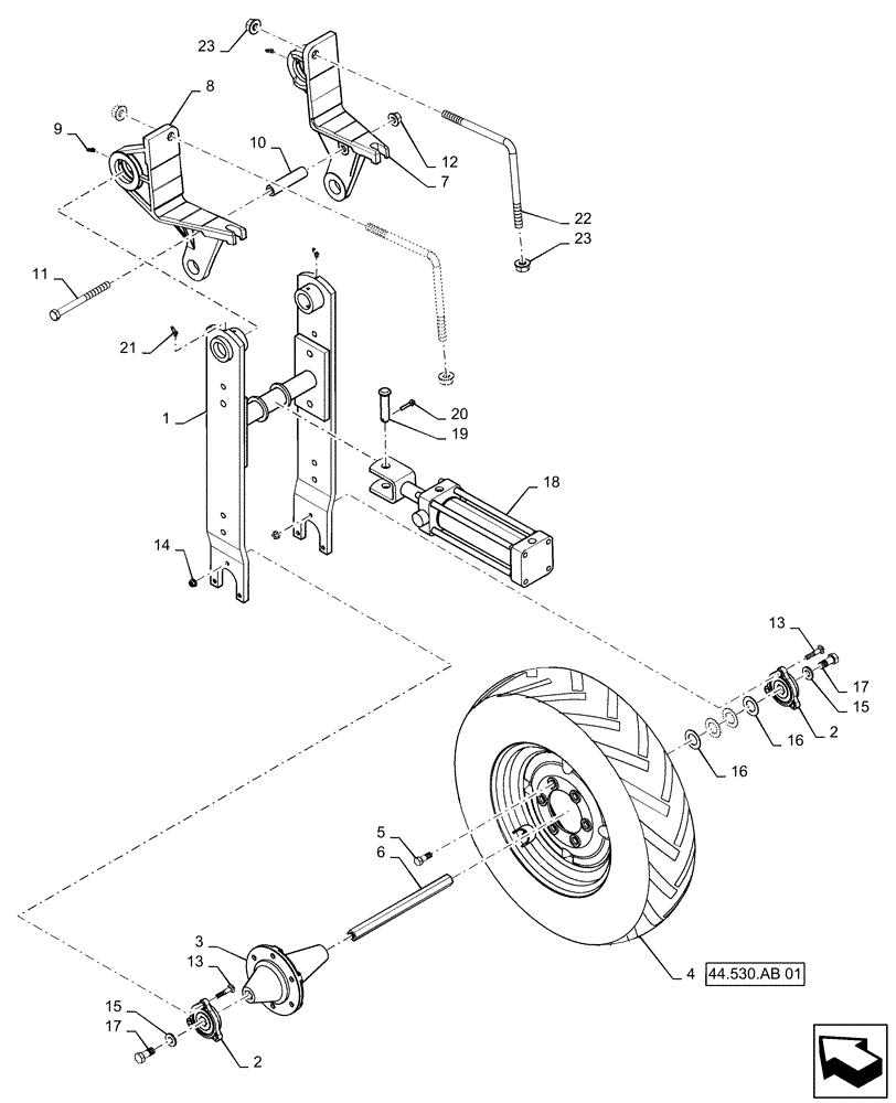 Схема запчастей Case IH 1225 EARLY RISER - (44.530.AC[03]) - LEFT OUTER DRIVE WHEEL (44) - WHEELS