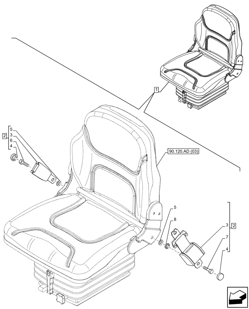 Схема запчастей Case IH FARMALL 65C - (90.151.AD[04]) - VAR - 390901 - DRIVER SEAT, BELT, W/O CAB (90) - PLATFORM, CAB, BODYWORK AND DECALS