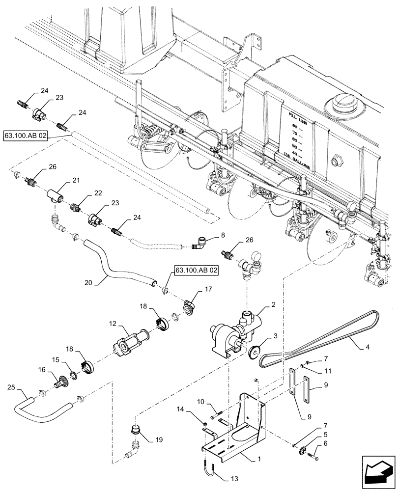 Схема запчастей Case IH 1225 EARLY RISER - (63.100.AB[01]) - LIQUID FERTILIZER PLUMING 6 ROW (63) - CHEMICAL APPLICATORS