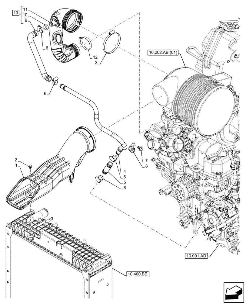 Схема запчастей Case IH FARMALL 85C - (10.202.AD) - VAR - 390200 - AIR CLEANER, LINE (10) - ENGINE