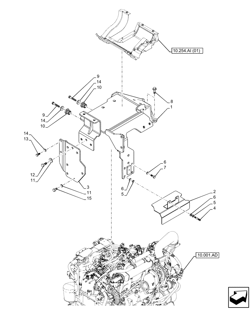 Схема запчастей Case IH FARMALL 65C - (10.254.AI[02]) - VAR - 330150, 331466, 332151, 391151, 743544, 743545 - EXHAUST SYSTEM, SUPPORT (10) - ENGINE