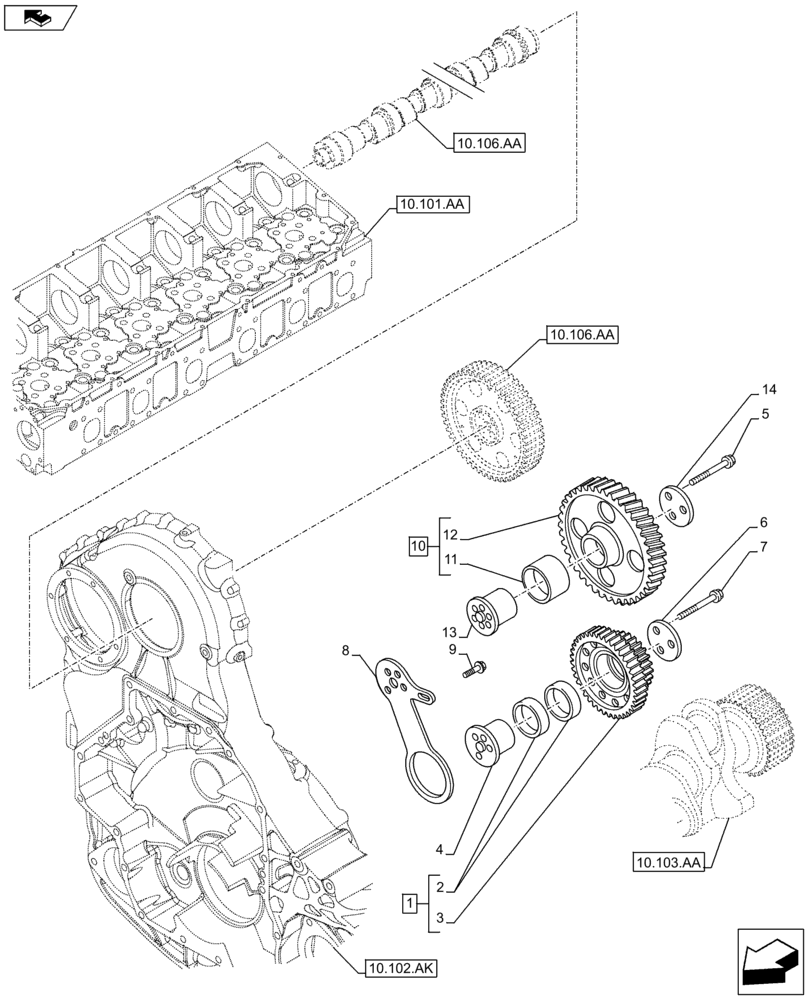 Схема запчастей Case IH F3HFE613B B001 - (10.106.AG) - CAMSHAFT, GEAR (10) - ENGINE