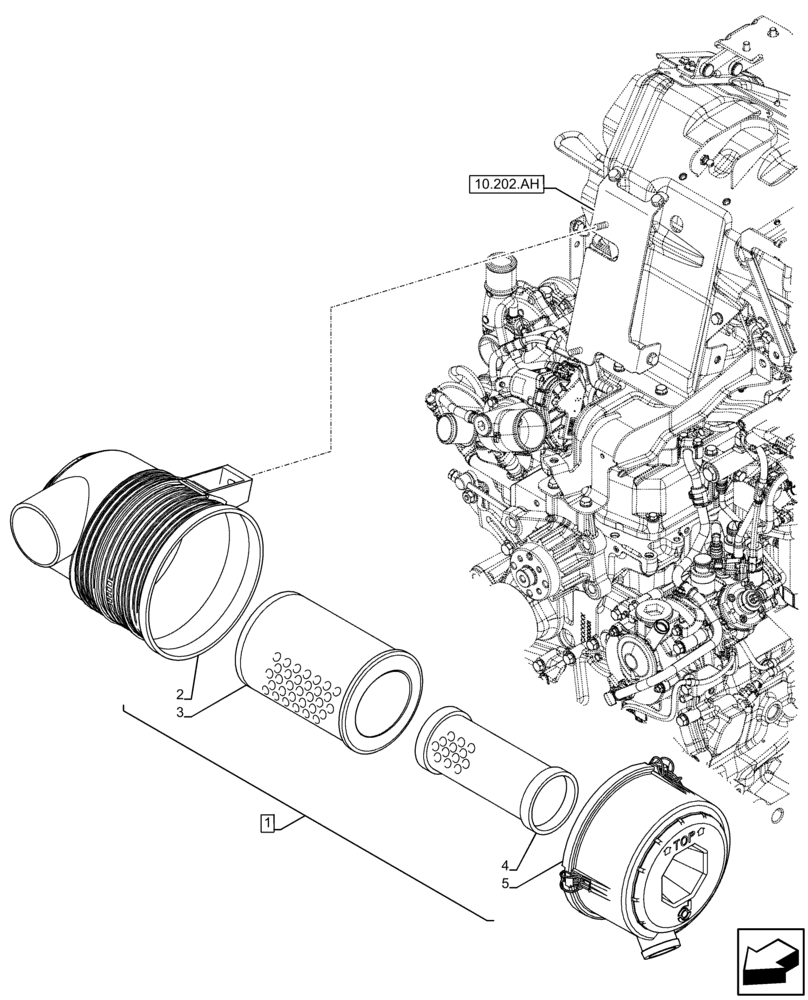 Схема запчастей Case IH FARMALL 115C - (10.202.AB[01]) - VAR - 390200 - AIR CLEANER ASSY, CARTRIDGE (10) - ENGINE