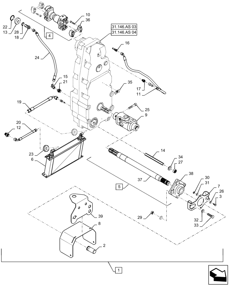 Схема запчастей Case IH MAGNUM 310 - (31.146.AS[02]) - VAR - 330847 - FPTO GEARBOX ASSEMBLY - NA (31) - IMPLEMENT POWER TAKE OFF