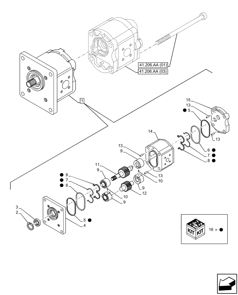 Схема запчастей Case IH FARMALL 95C - (41.206.AA[02]) - VAR- 743524 - HYDRAULIC PUMP, COMPONENTS (GEAR 25 CC, PRV) (41) - STEERING